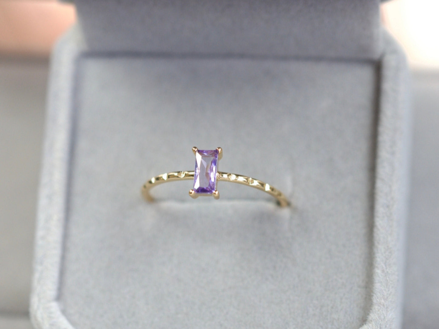 Purple Crystal Baguette Gold Ring