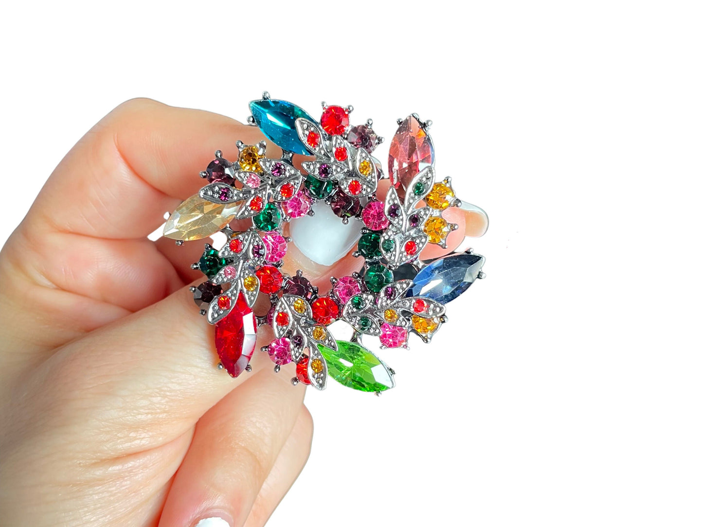 Elegant Flower Colourful Crystal Pin Brooch For Women