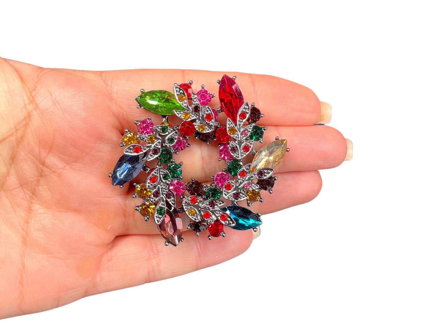 Elegant Flower Colourful Crystal Pin Brooch For Women