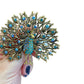 Colourful Rhinestone  Peacock Bird Silver Brooch