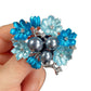 Elegant Blue Flower And Pearls Brooch Pin / Vintage Look Blue Flower Brooch / Flower Costume Pin / Banquet Flower Brooch / Gift For Her