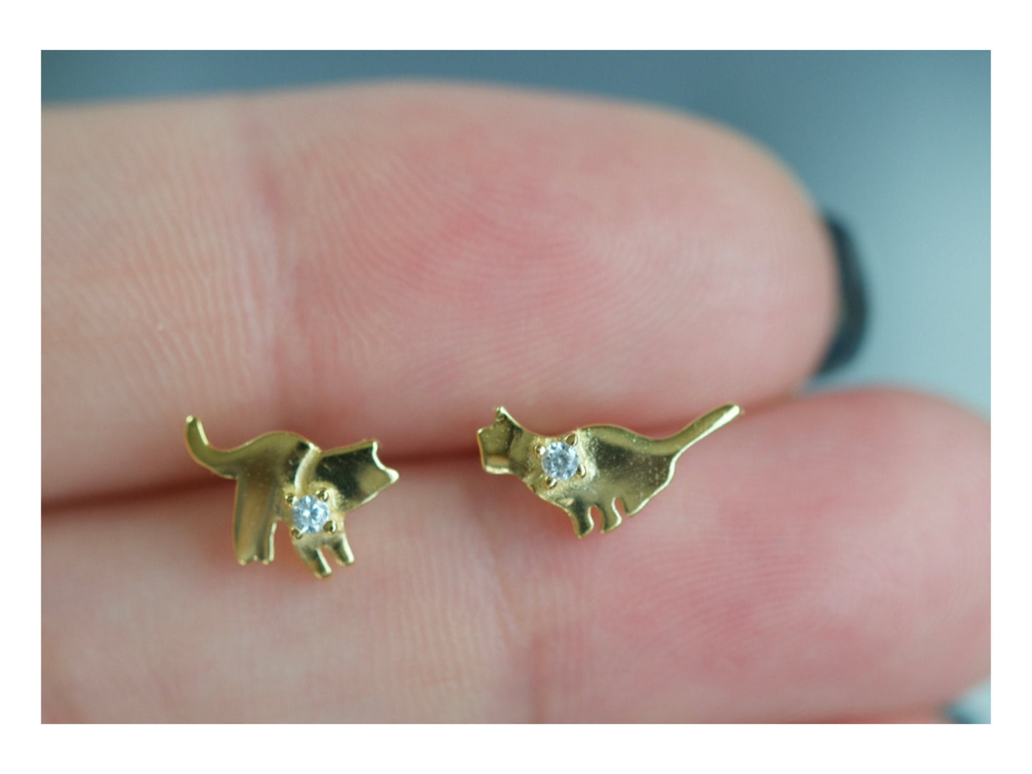 Asymmetrical Gold Cat Tiny Earrings