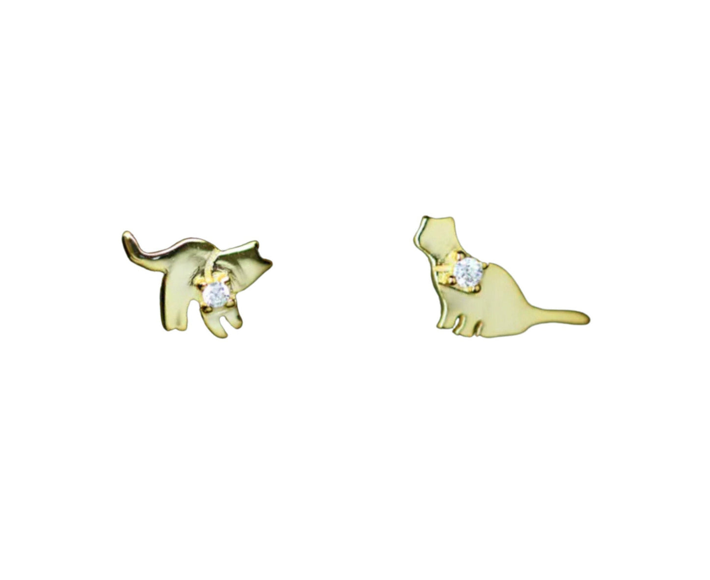 Asymmetrical Gold Cat Tiny Earrings