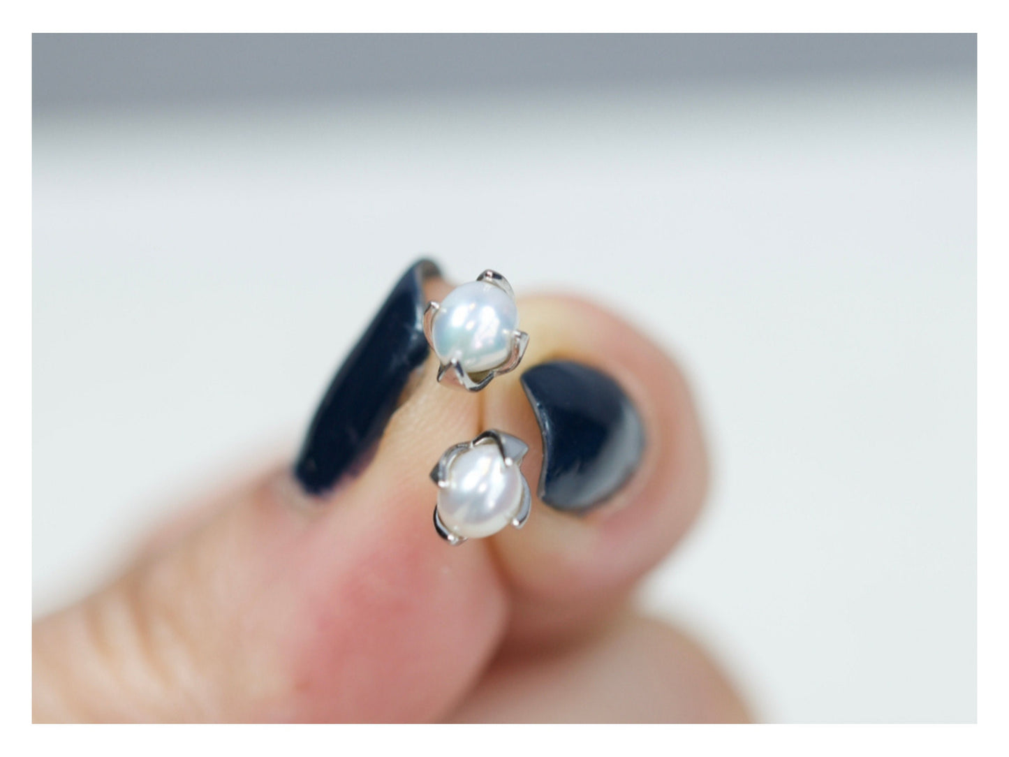 Dainty Oval Pearl Stud Earrings