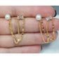 Dainty Chain Double Hole Pearl Stud Earrings