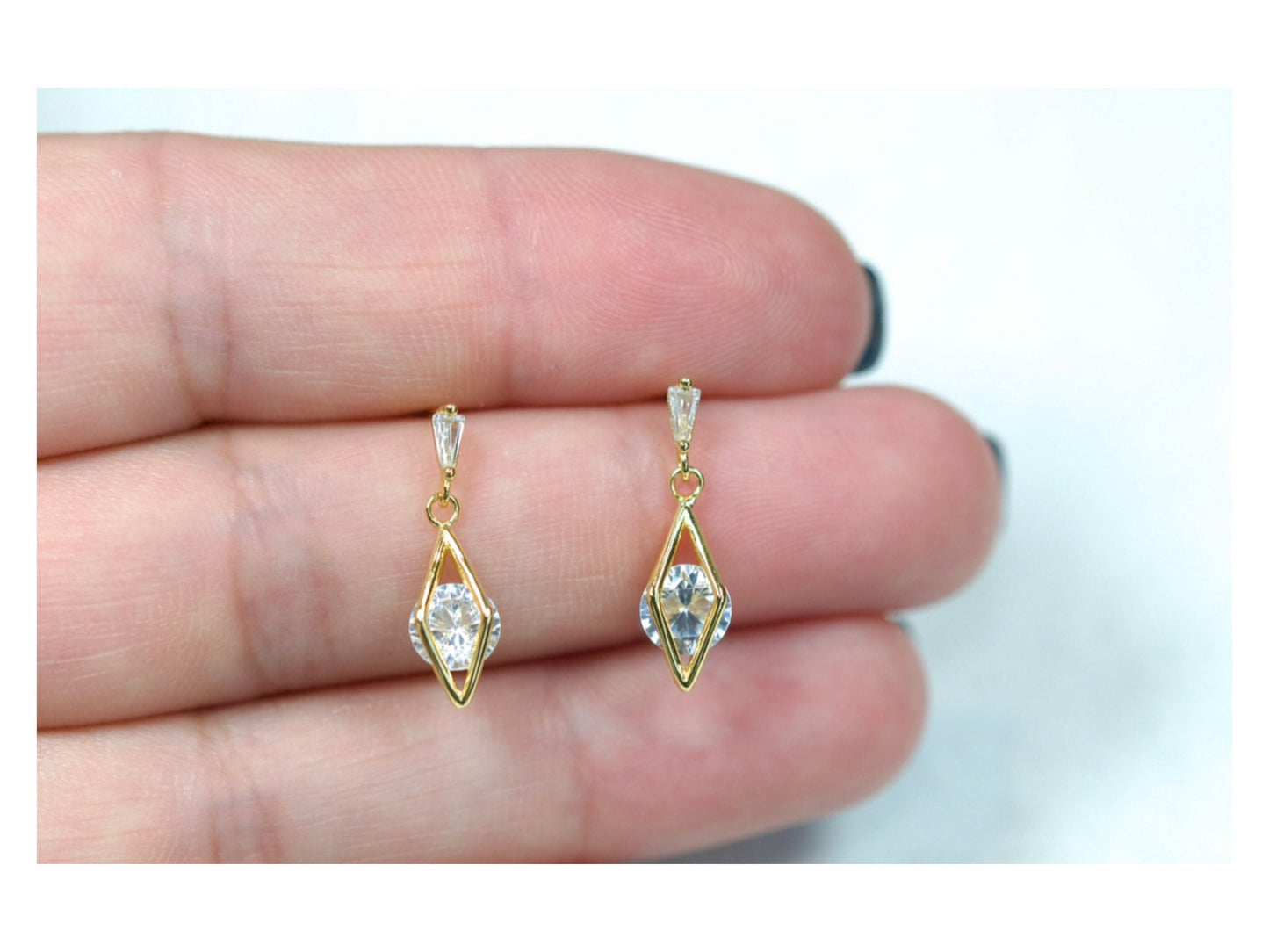 Dainty Rhombus Diamond Dangle Earrings