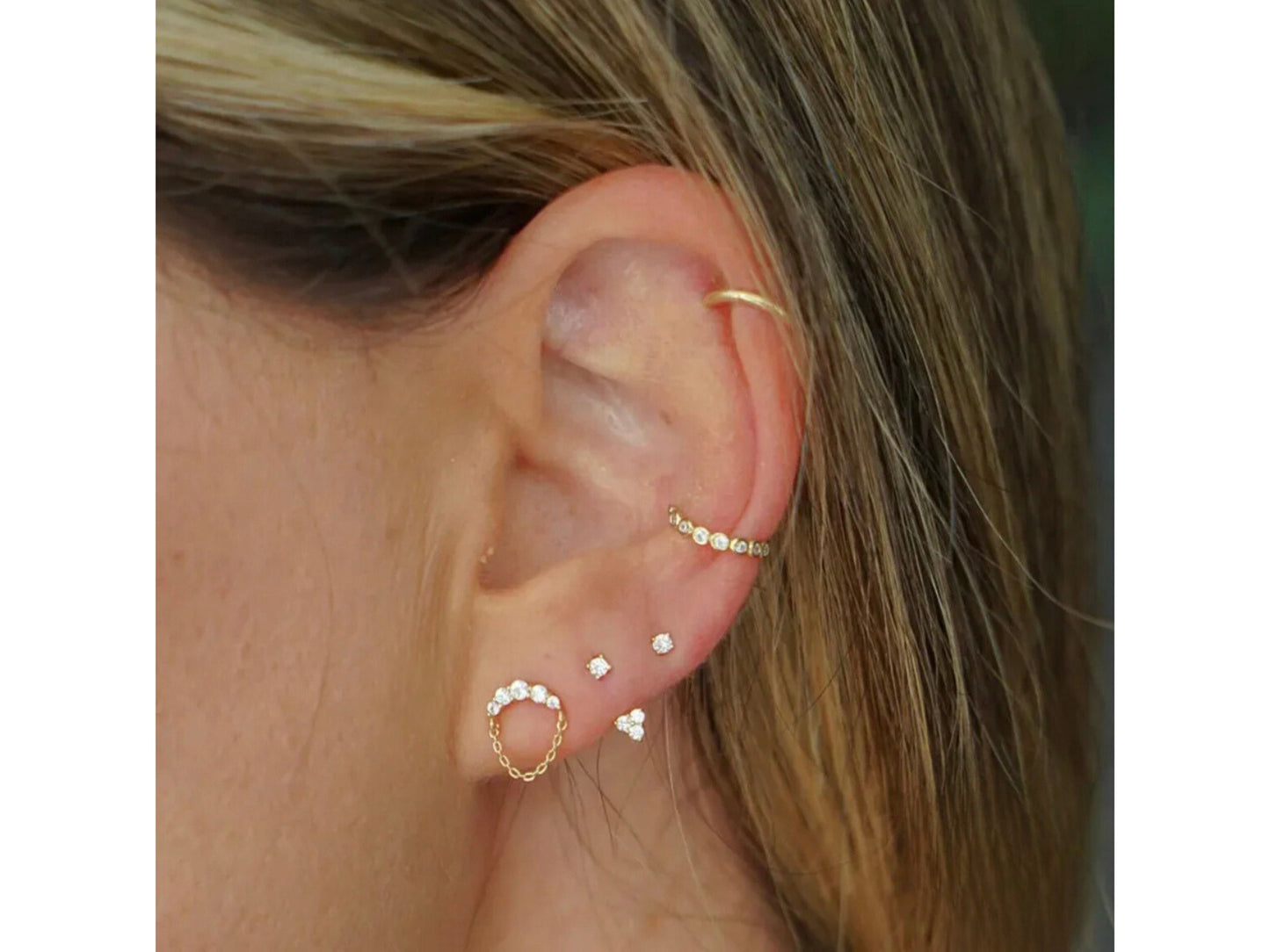 Minimalist Curve Crystal Chain Dangle Stud Earrings