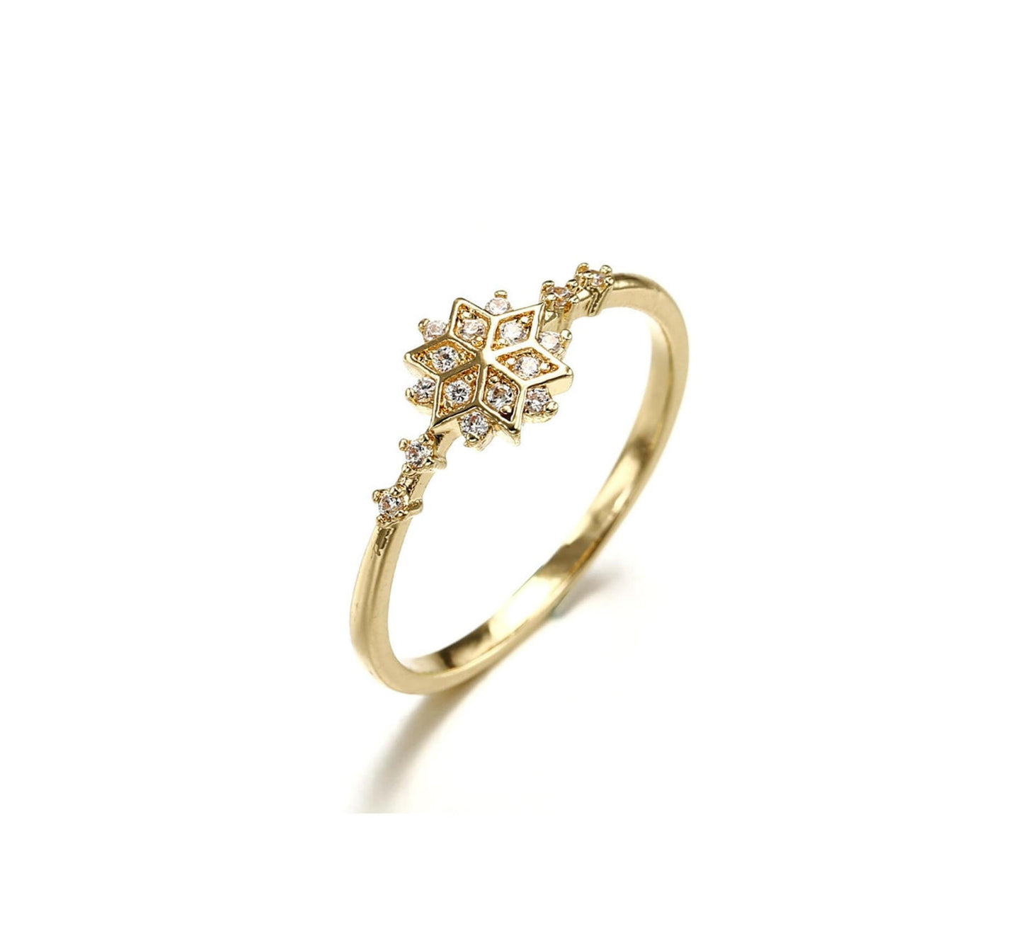 Diamond Snowflake Flower  Crystal Gold Ring