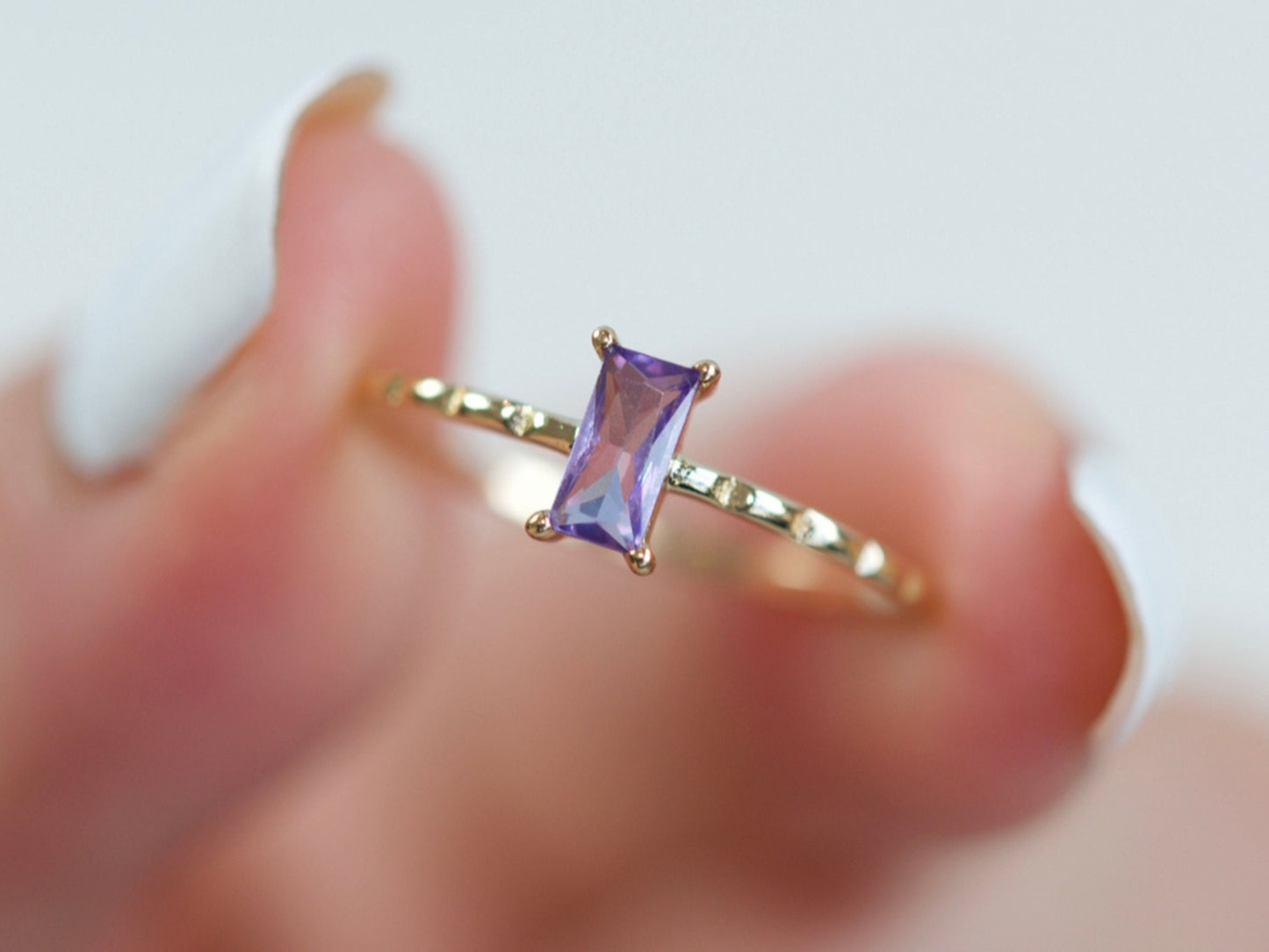 Purple Crystal Baguette Gold Ring