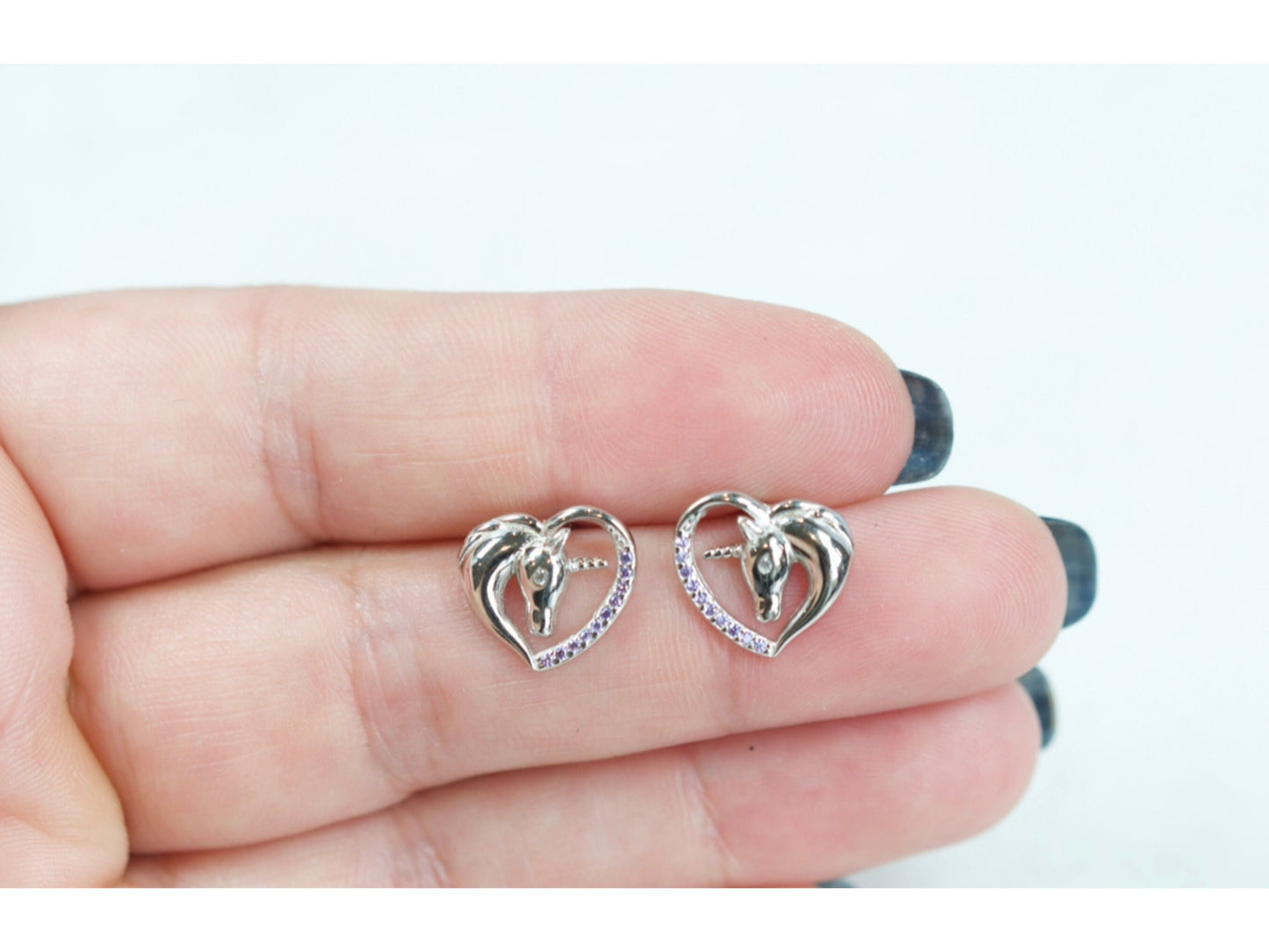 Unicorn Heart Stud Earrings