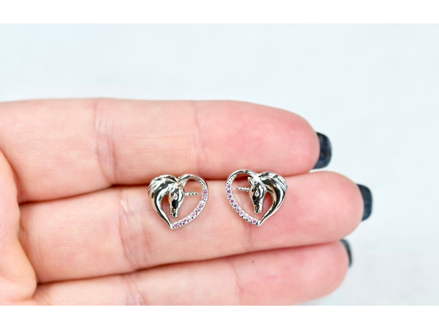 Unicorn Heart Stud Earrings