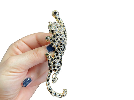 Large Climbing Leopard Gold Pin Brooch