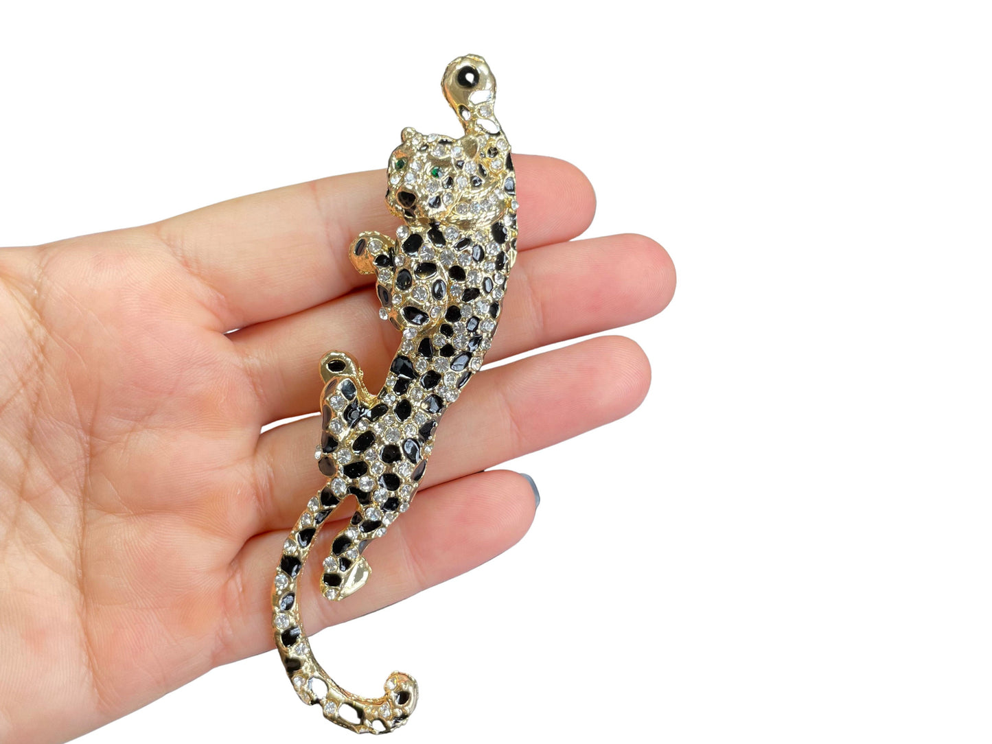 Large Climbing Leopard Gold Pin Brooch