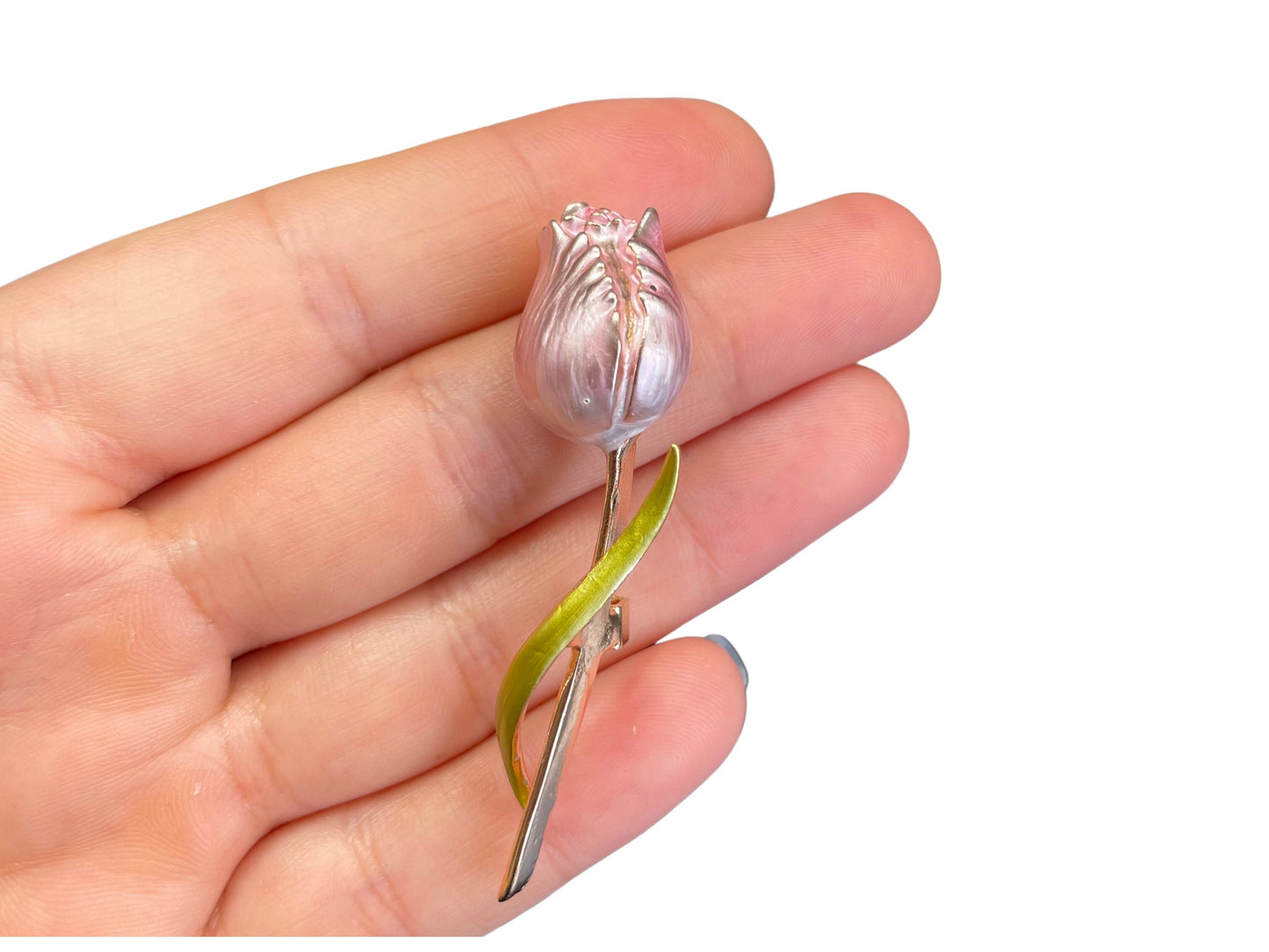 Minimalist Enamel Light Pink Tulip Flower Gold Brooch Pin
