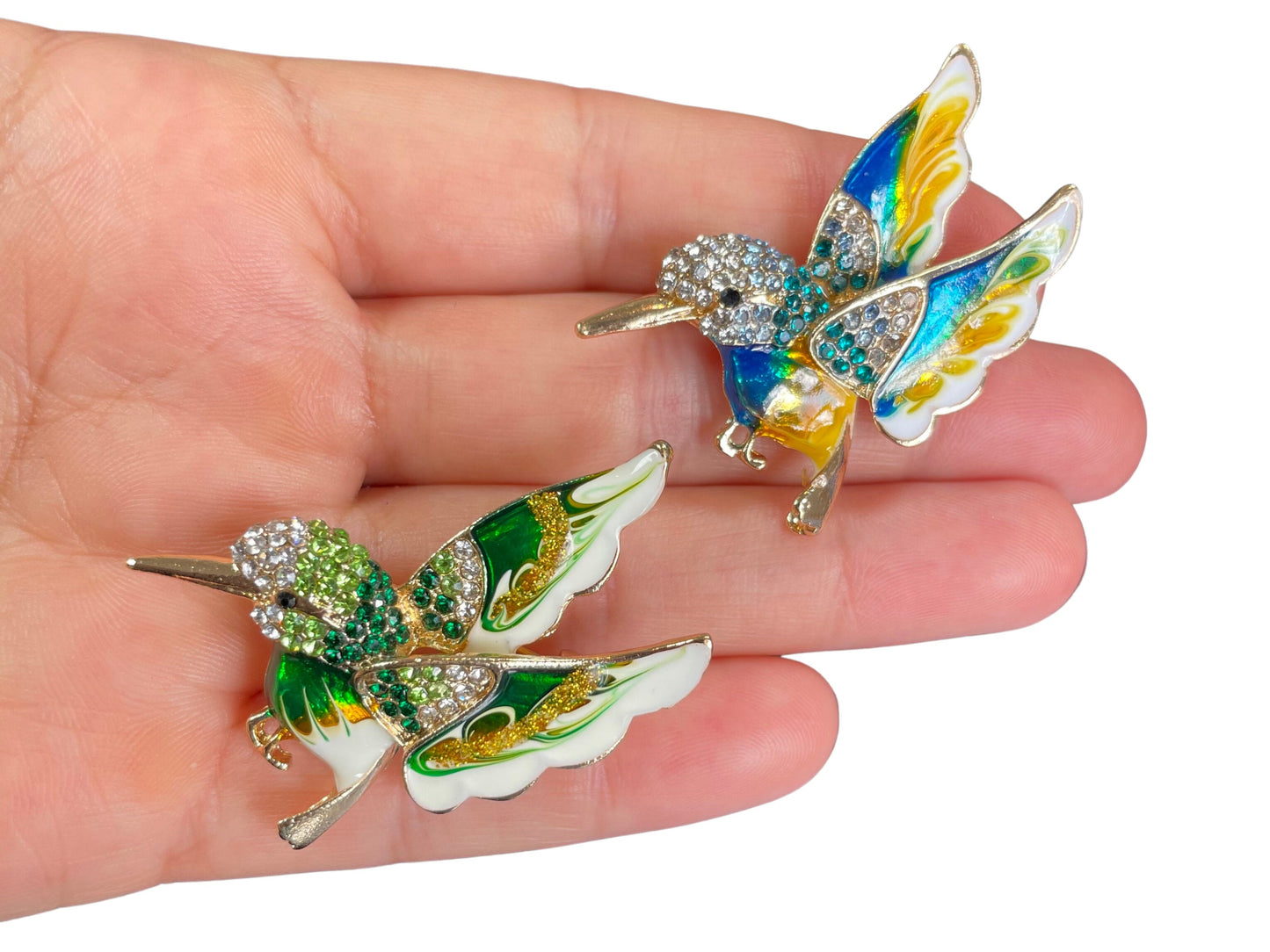 Cute Colourful Enamel Hummingbird Crystal Pin Brooch