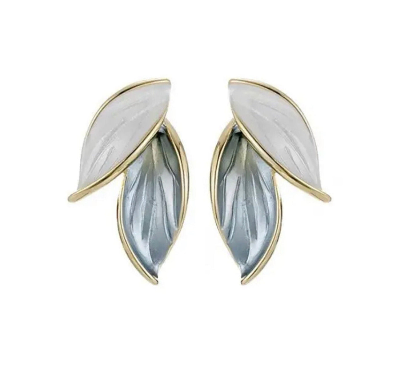 Elegance in Blue and White: Delicate Leaf Stud Earrings