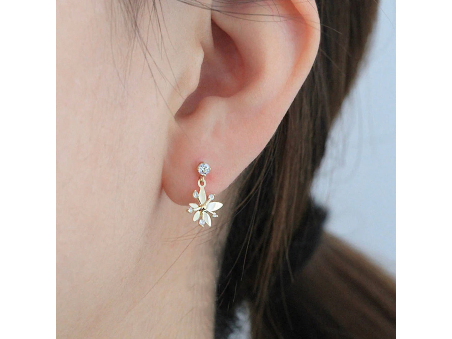 Minimalist Crystal Flower Drop Earrings