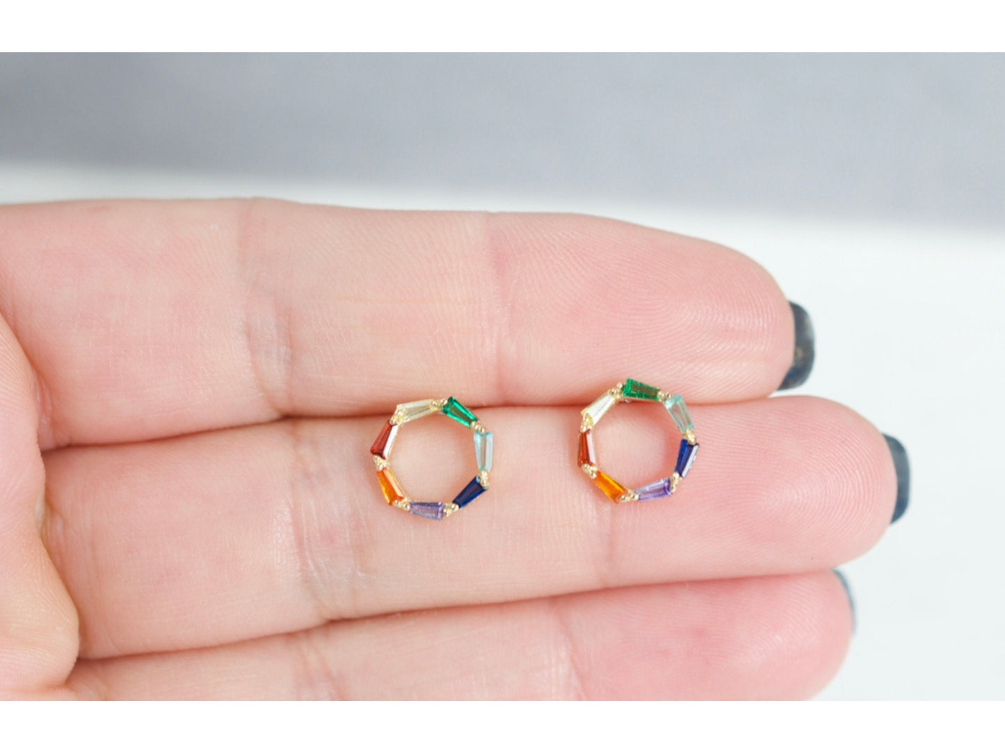 Dainty Rainbow Circle Earrings