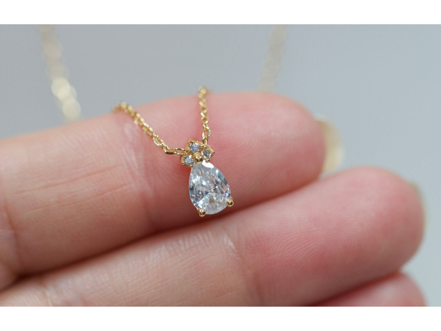 Minimalist Diamond Teardrop Charm Necklace