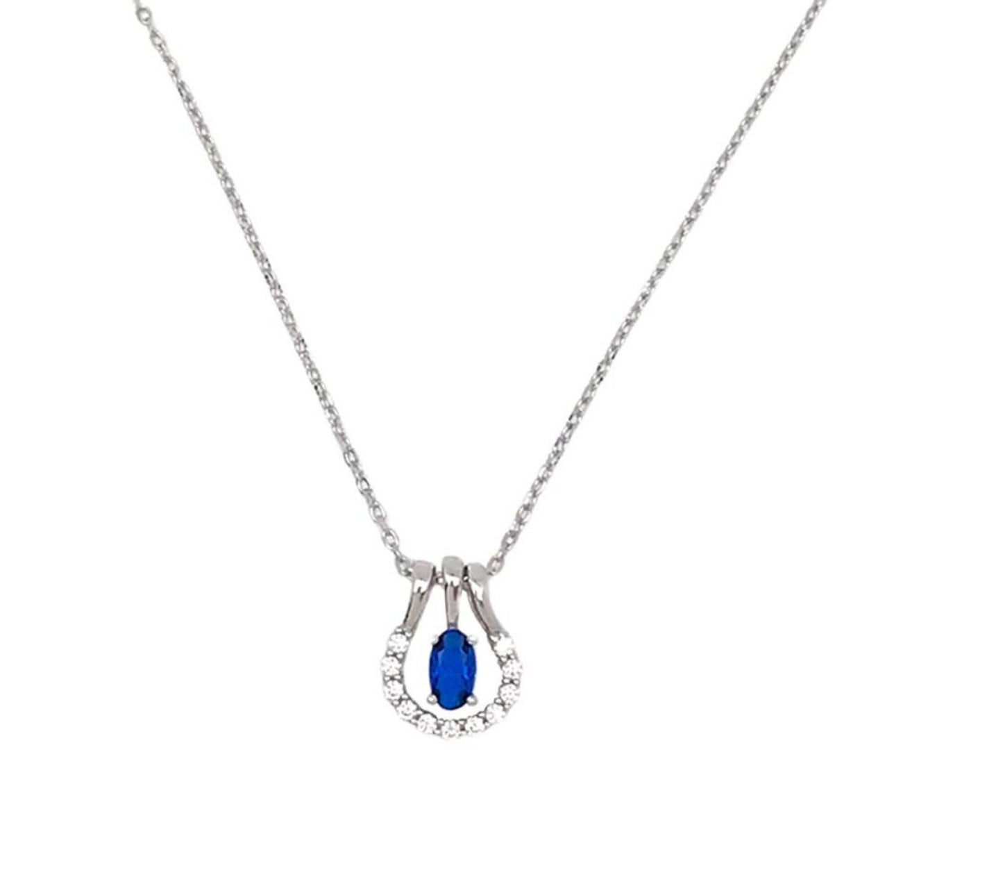 Horseshoe Blue Sapphire Charm Necklace