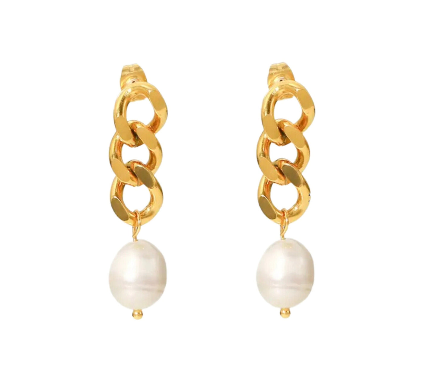 Chain Pearl Drop Earrings