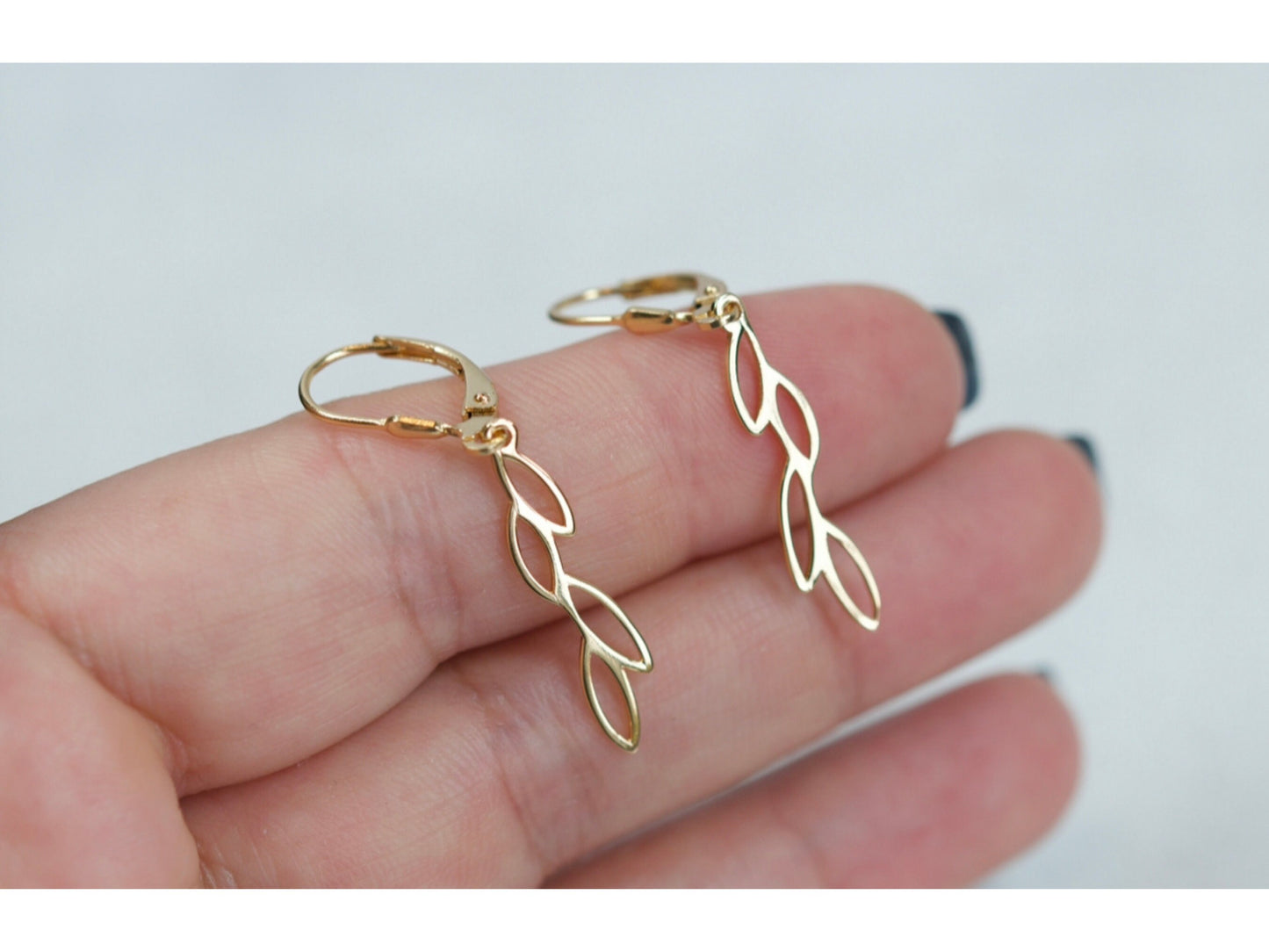 Vine Leaf Charm Drop Hoop Earrings