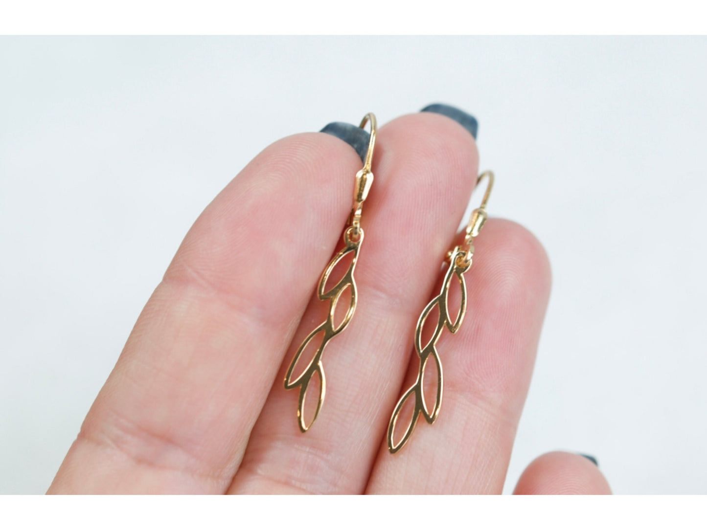 Vine Leaf Charm Drop Hoop Earrings