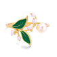 Elegant Enamel Lily Of The Valley Pearl Gold Open Ring