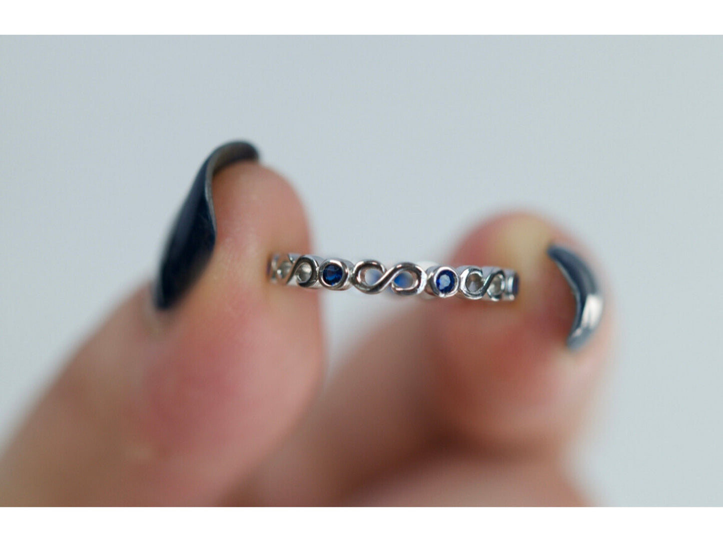 Blue Sapphire Infinity Thin Band Ring