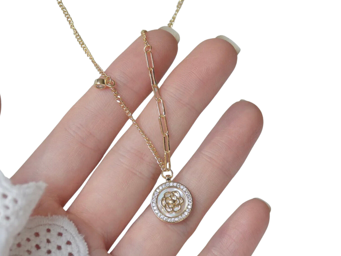 Camellia Flower Gold Pendant Necklace