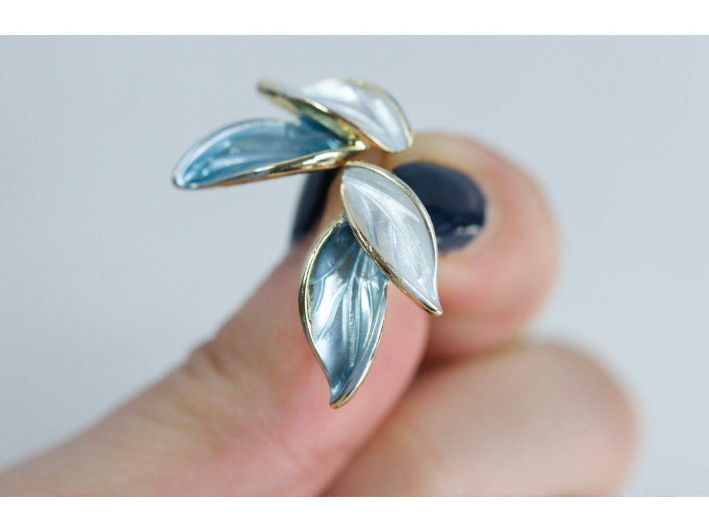 Elegance in Blue and White: Delicate Leaf Stud Earrings