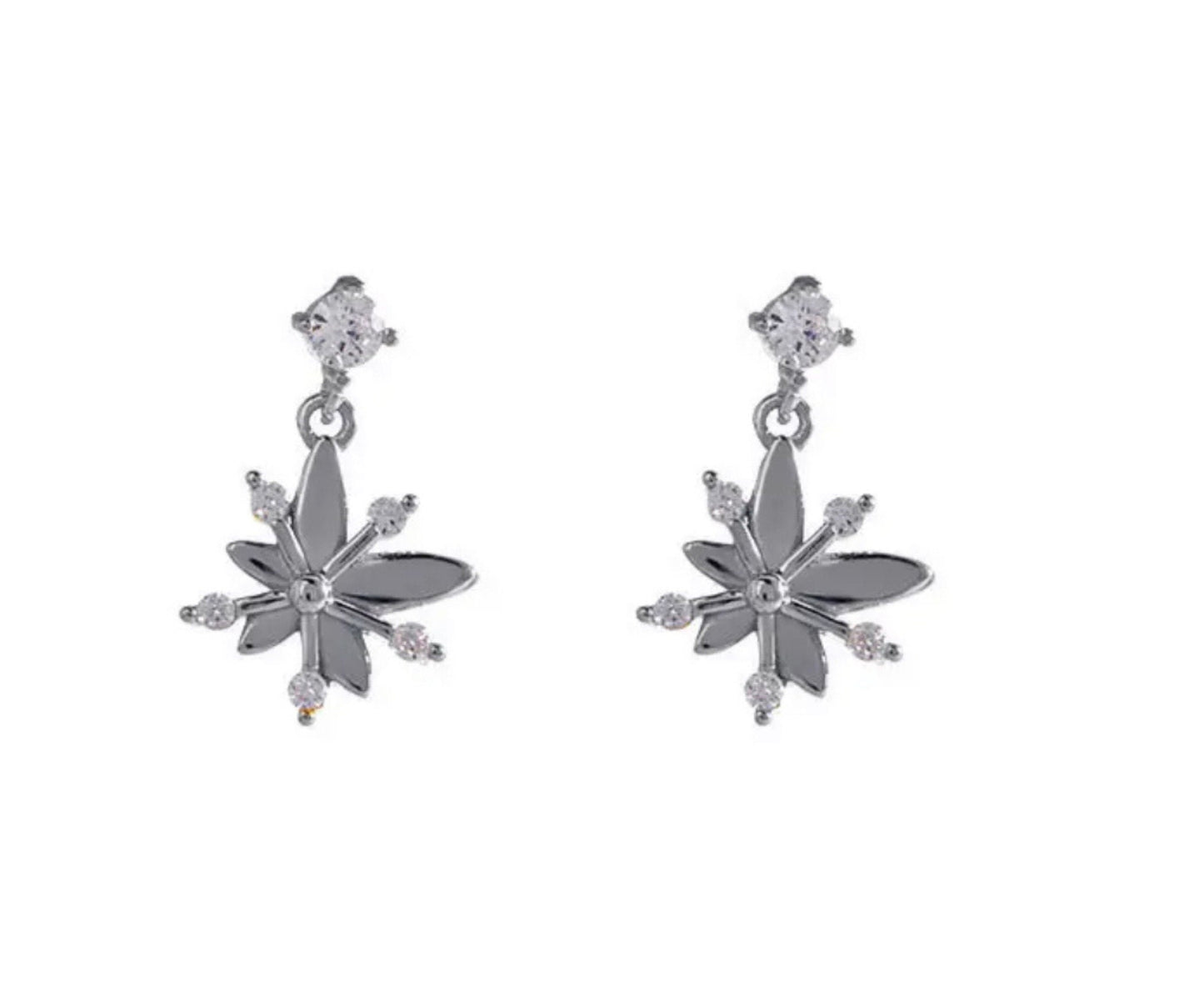 Minimalist Crystal Flower Drop Earrings