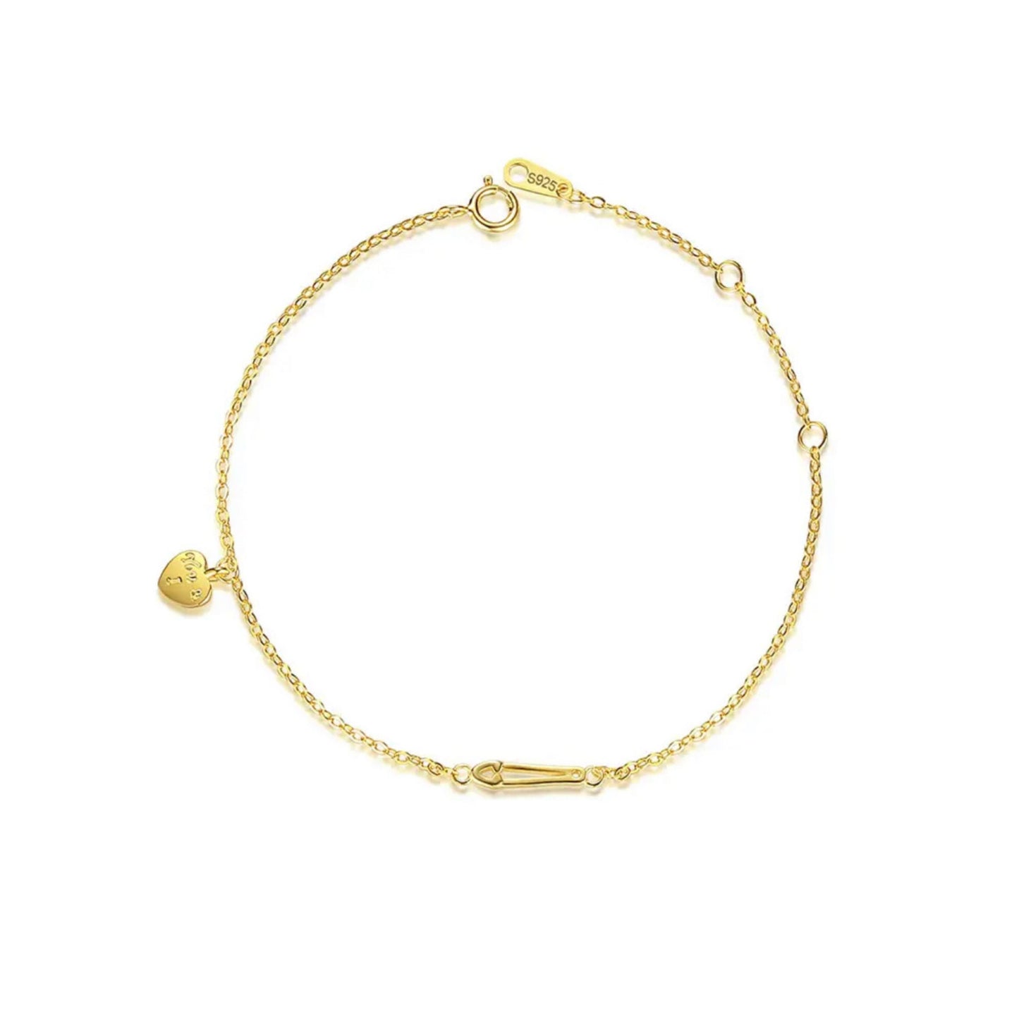 Minimalist Solitaire Hear Charm Gold Bracelet