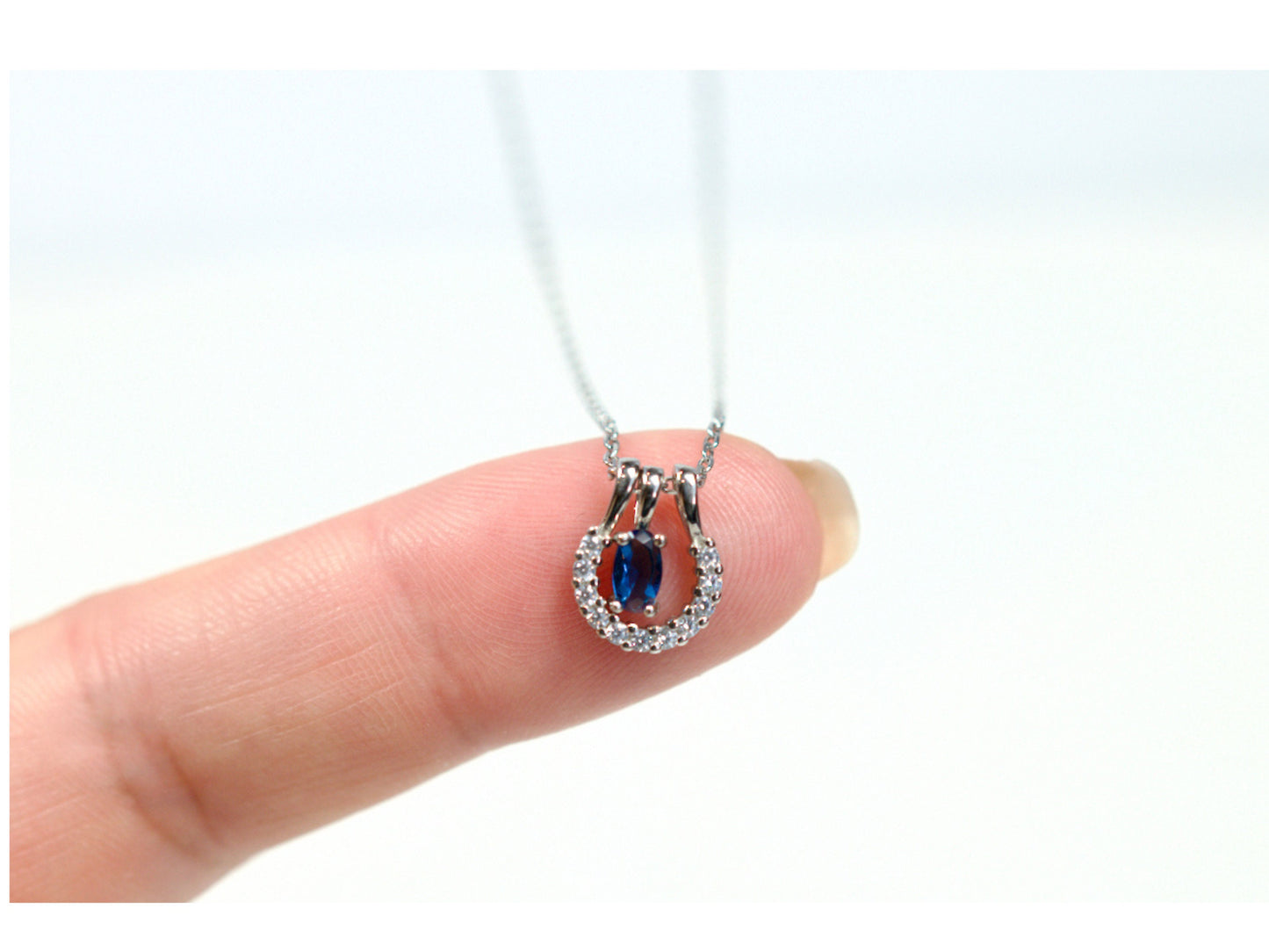 Horseshoe Blue Sapphire Charm Necklace