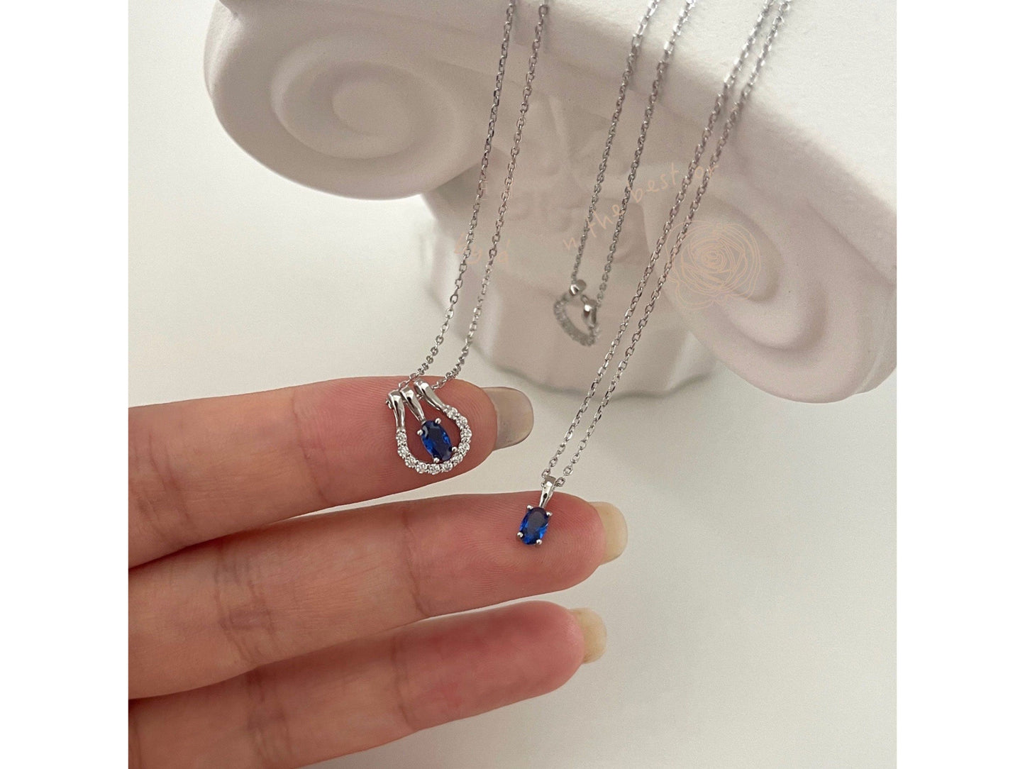 Horseshoe Blue Sapphire Charm Necklace