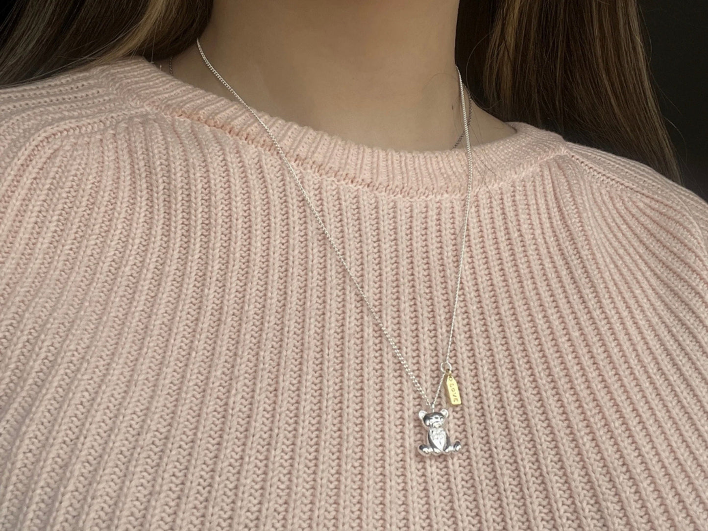 Cute Small Teddy Bear Charm Pendant Necklace