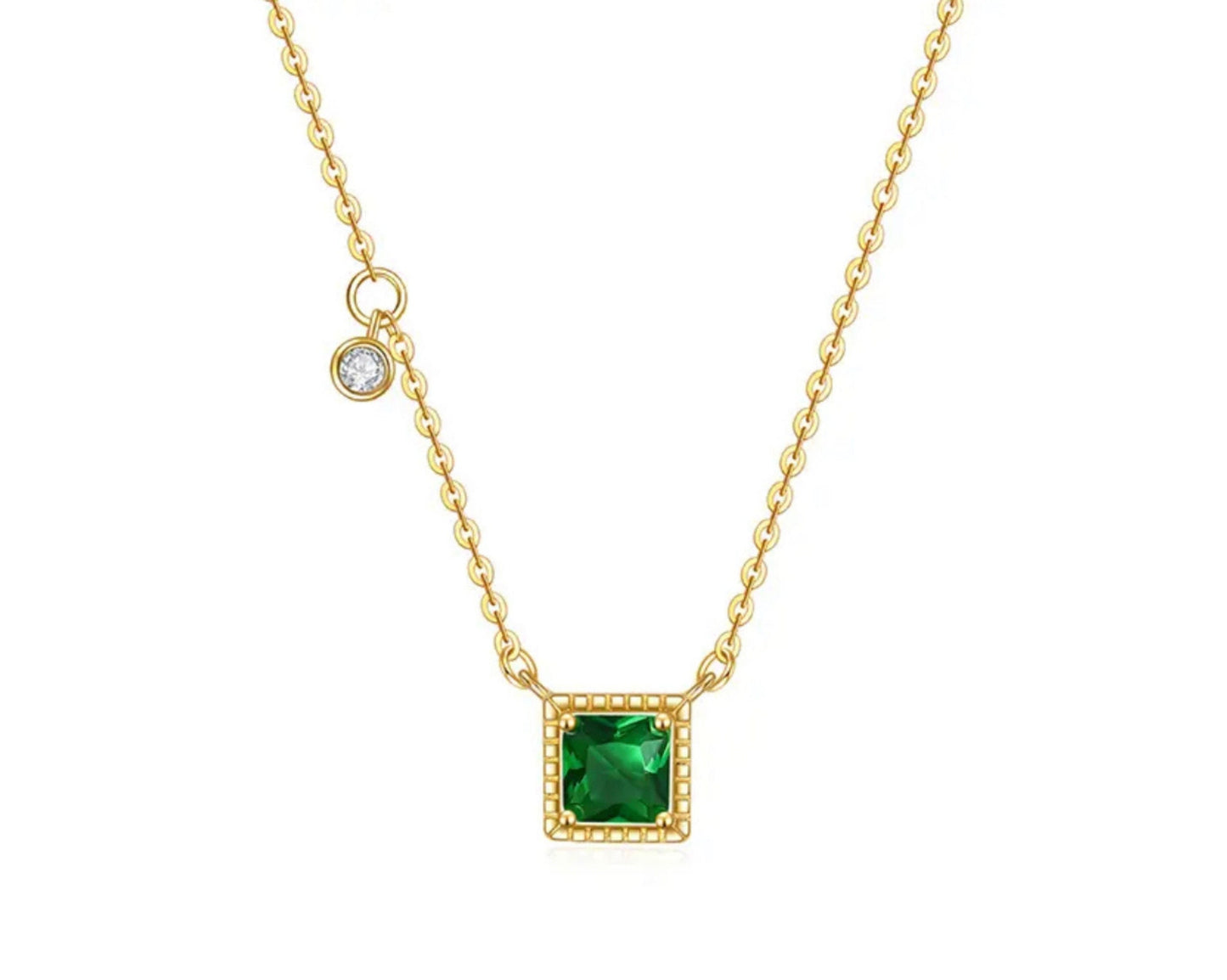 Mini Emerald Square Charm Necklace