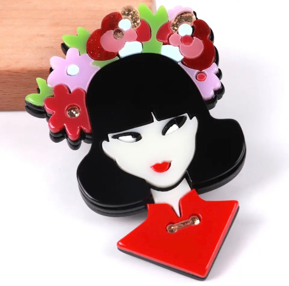 Quirky Lady Figure Acrylic Brooch