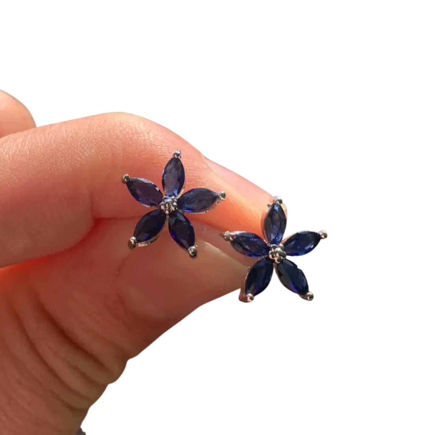 Blue Sapphire Flower Stud Earrings