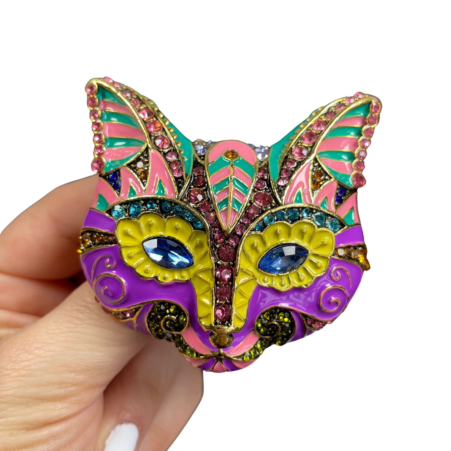 Vintage Bohemian Colourful Cat Brooch