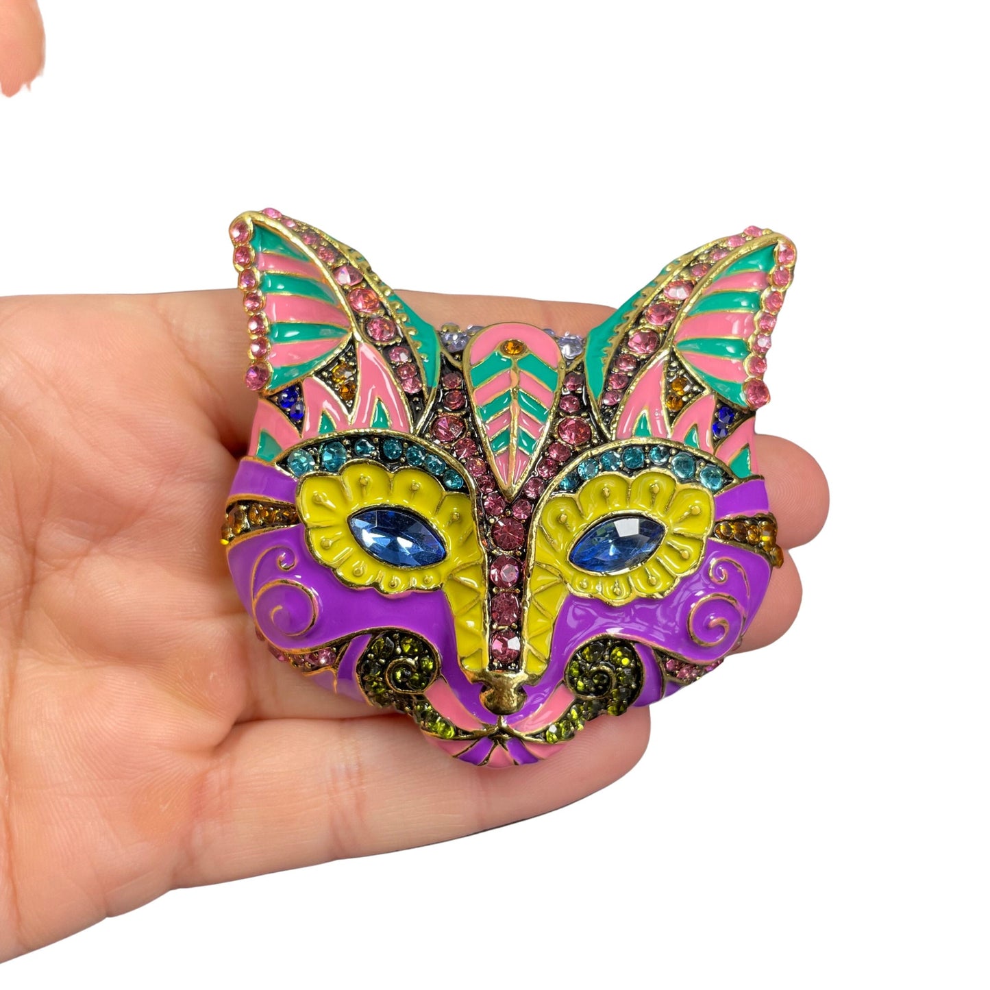 Vintage Bohemian Colourful Cat Brooch