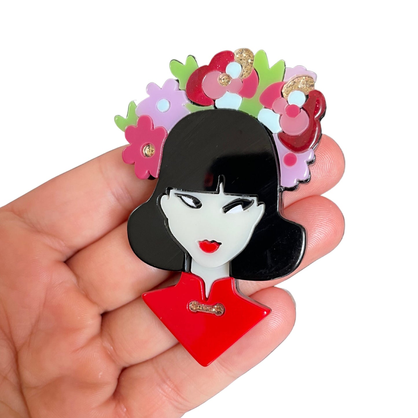 Quirky Lady Figure Acrylic Brooch