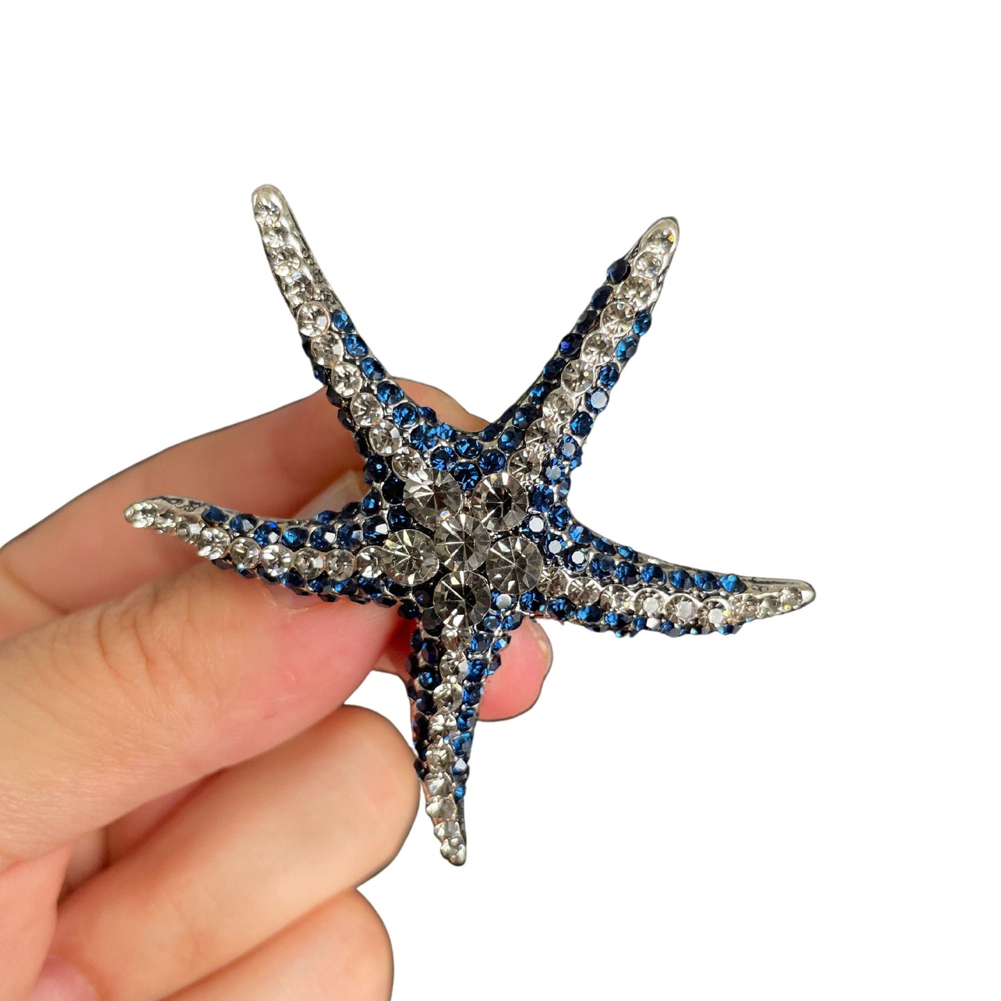 Blue Sapphire Crystal Starfish Pin Brooch
