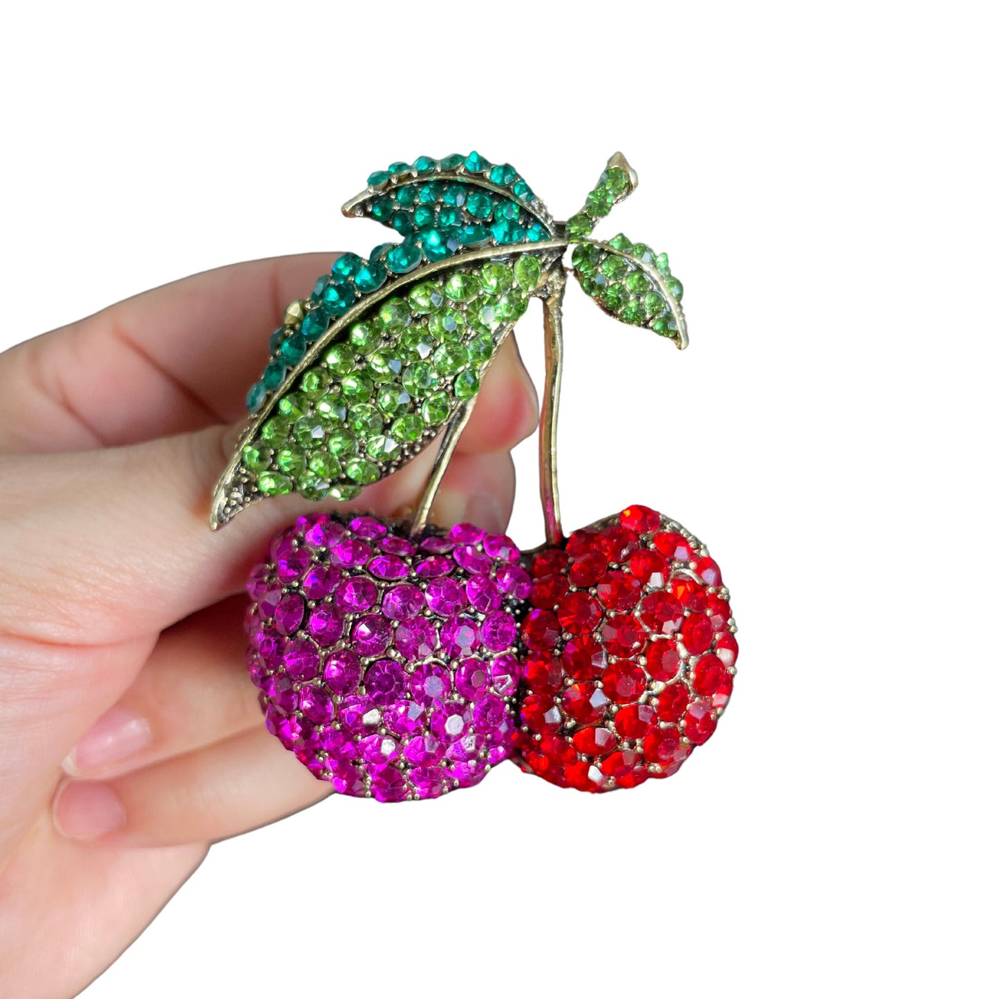 Luxury Pink And Red Crystals Cherry Pin Brooch