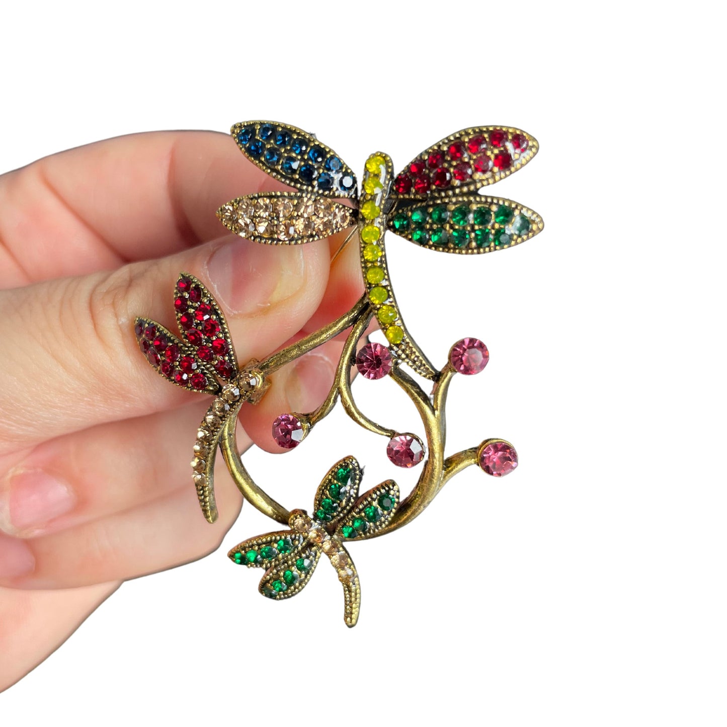 Dragonfly Insect Flower Pin Brooch in Gold