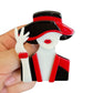 Black And Red Chic Lady With Hat Acrylic Pin Brooch