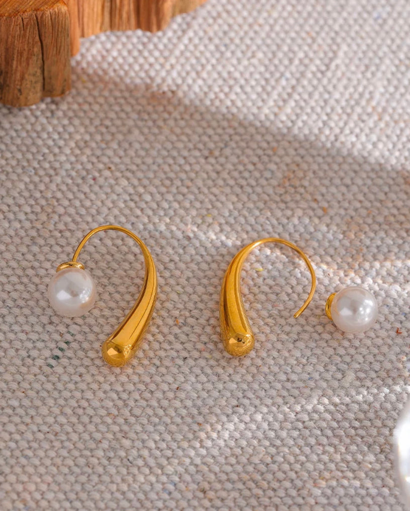 Gold Water Drop Pearl Ear Jacket Earrings