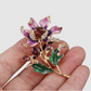 Stunning Purple Enamel Crystal Flower Gold Pin Brooch
