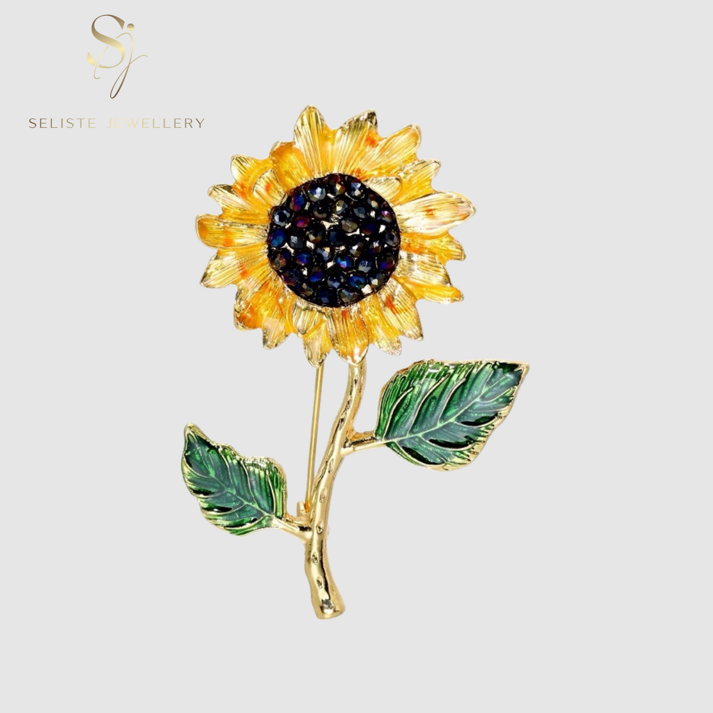 Dainty Sunflower Crystal Gold Pin Brooch