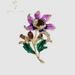 Stunning Purple Enamel Crystal Flower Gold Pin Brooch